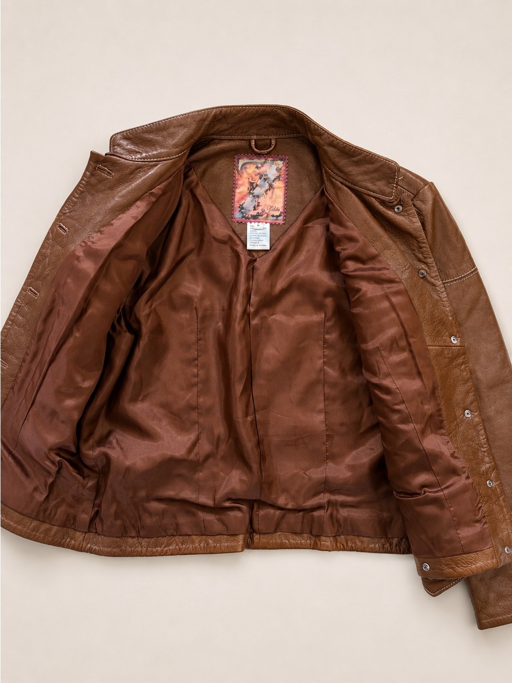 Vintage Y2K Zelda Cognac Lamb Leather Jacket Utility Pocket Boho Size 8 - Picture 5 of 7